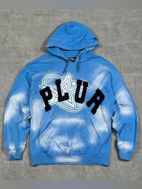 Basic Pleasure Mode x Subculture Collab PLUR Hoodie Blue Tie Dye Sz 8 Streetwear